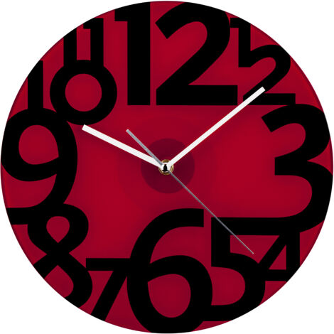 Premier Housewares Red Glass and Black Numbers Wall Clock