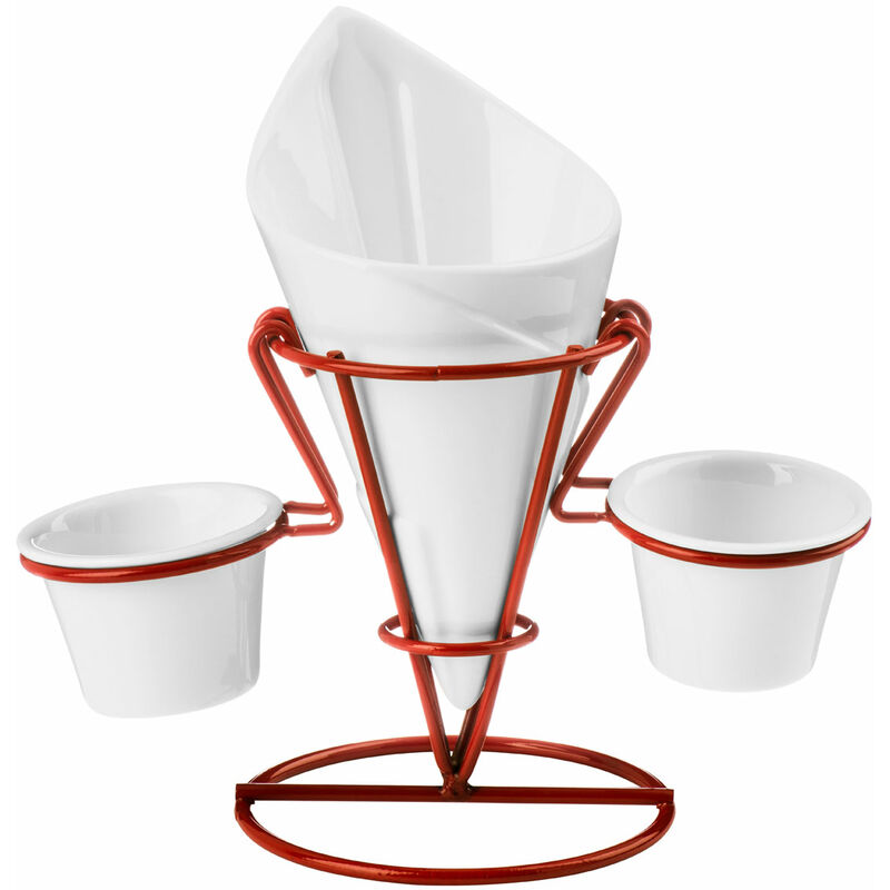Premier Housewares - Red Metal French Fry Cone with 2 Dip Dishes