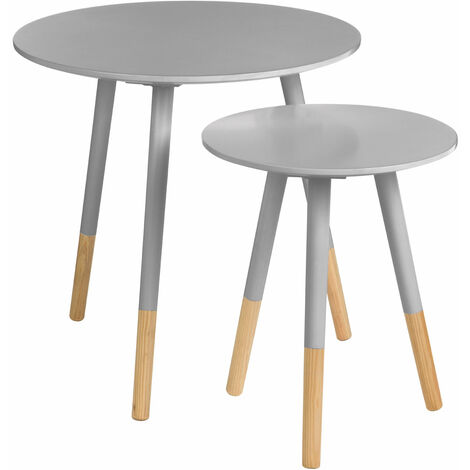 Premier Housewares Round MDF Side Table Wooden Small Outside Table Grey Side Table Dipped Legs Narrow Console table Contemporary Set of 2