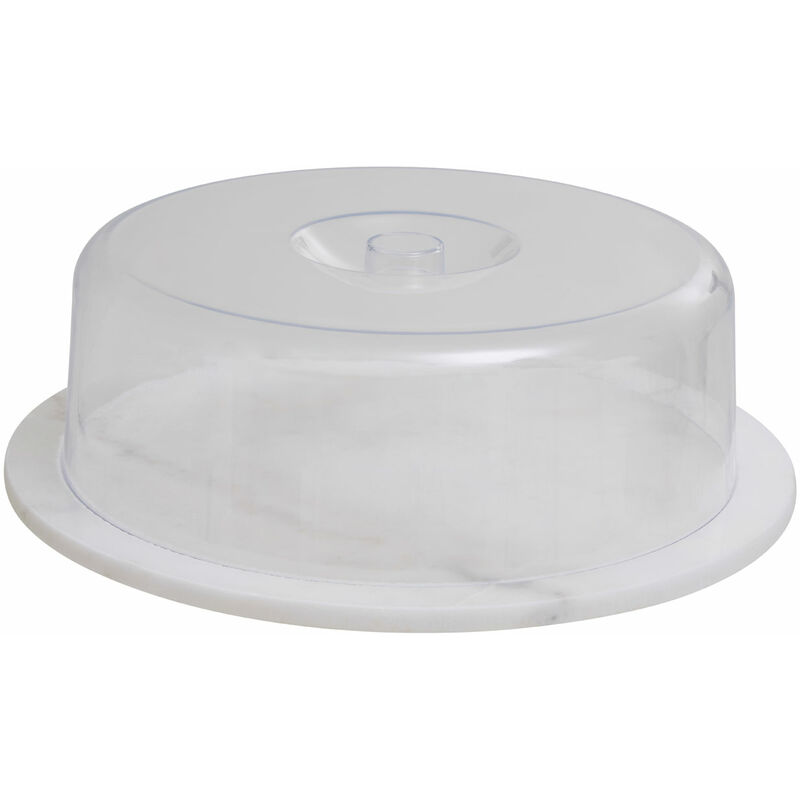 Round White Marble Cheese Board With Clear Plastic Dome Polished Finish Sturdy Marble and Dome Versatile w30 x d30 x h9cm - Premier Housewares
