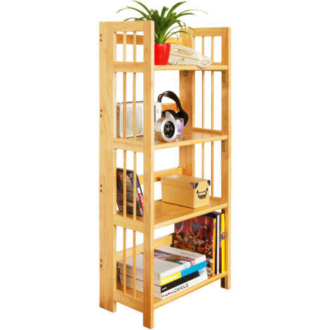 Premier Housewares Rubberwood Racking Storage Shelving Unit 4-Tier Folding Shelving Unit Garage Storage  Bathroom Organiser  Shelving 115 x 54 x 30 cm