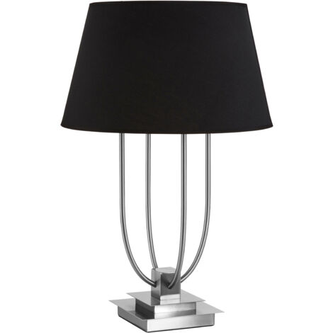 Premier Housewares Satin Nickel Table Lamp With Black Shade Desk Lamp For Living Room / Bedroom Chic and Contemporary Lamps For Bedroom / Office 45 x 45 x 68