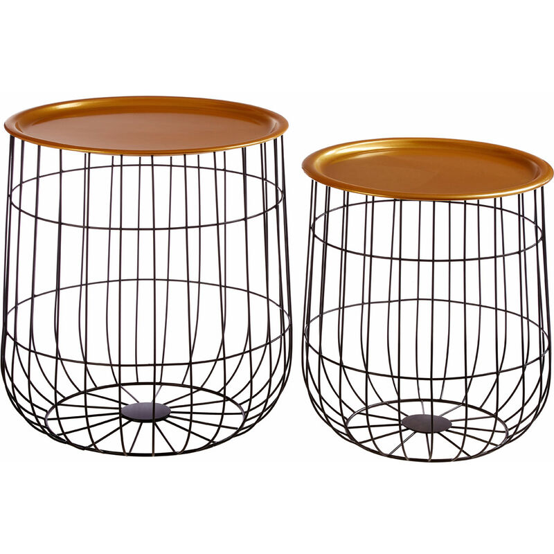 Premier Housewares Set Of 2 Black Wire Basket Tables