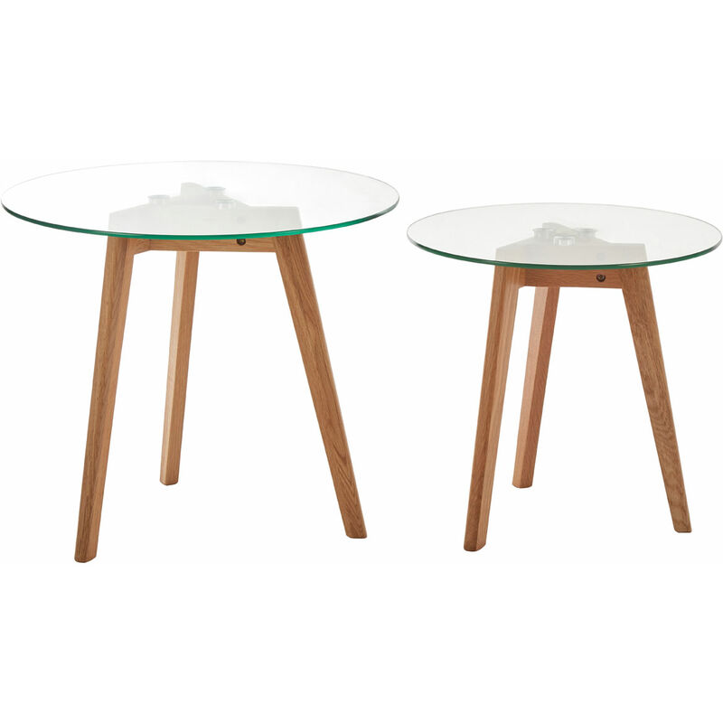 Premier Housewares - Set of 2 Side Tables with Tempered Glass Tops