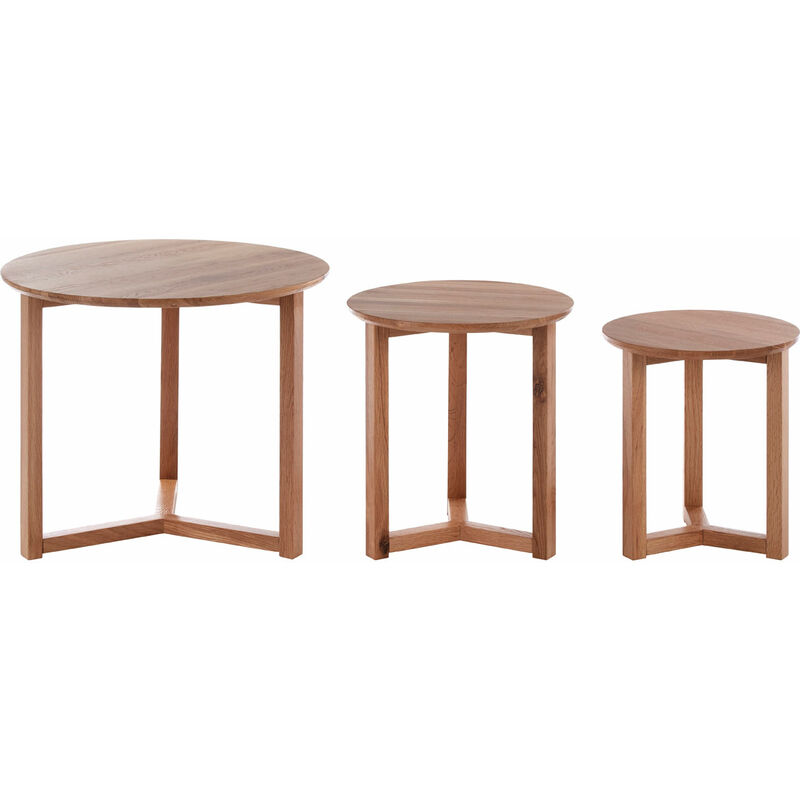Set of 3 Oak Wood Side Tables - Premier Housewares