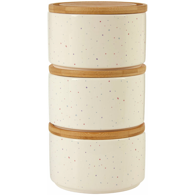 Premier Housewares Set Of 3 Round Stackable Canisters With Bamboo Lids Cereal Storage Containers For Kitchen Items Tea Sugar And More Storage Jars