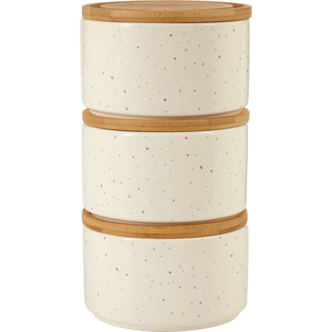 Premier Housewares Set Of 3 Round Stackable Canisters With Bamboo Lids Cereal Storage Containers For Kitchen Items Tea Sugar And More Storage Jars With White Finish 12 x 12 x 8