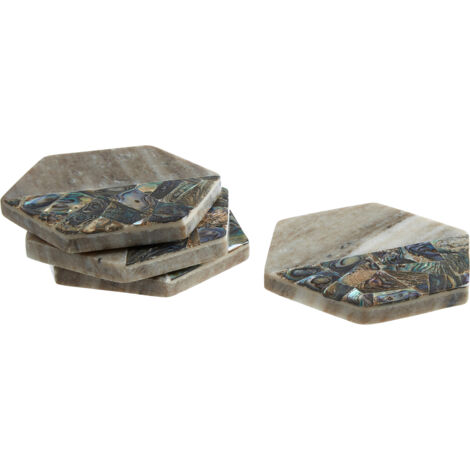 Premier Housewares Set of 4 Beige Marble / Paua Shell Coasters