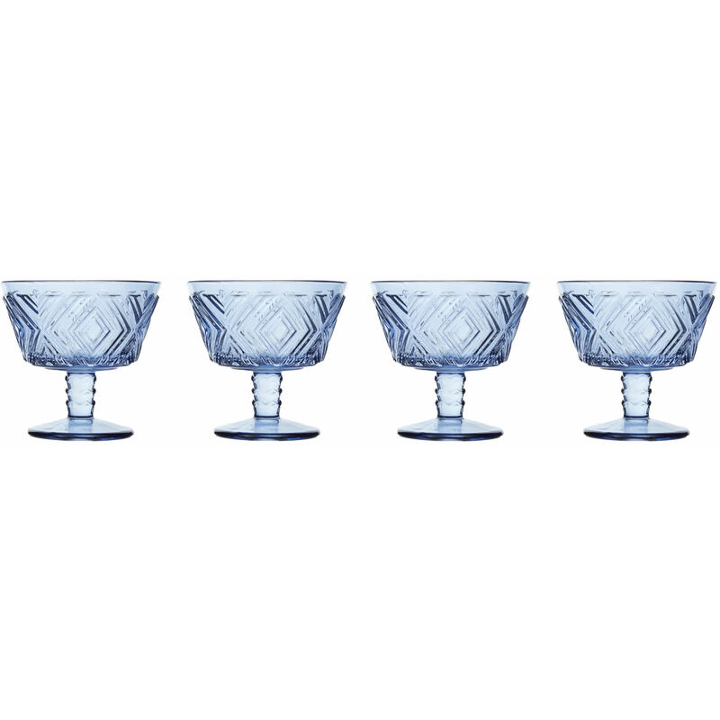 Set of Four Fleur Blue Dessert Dishes - Premier Housewares