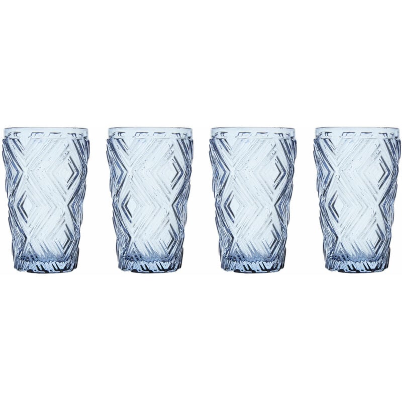 Set of Four Fleur Blue Highball Glasses - Premier Housewares