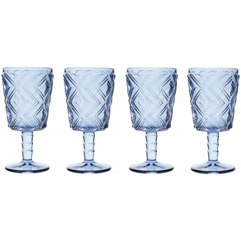 Premier Housewares - Set of Four Fleur Blue Wine Glasses