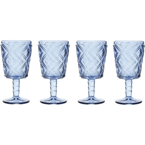 Premier Housewares Set of Four Fleur Blue Wine Glasses