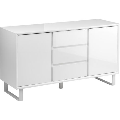 Premier Housewares Sideboards For Living Room Gloss Finish Living Room Furniture / White Finish Sideboard Storage Cabinet  80 x 145 x 45