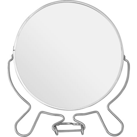Premier Housewares Silver Effect Two Sided Small Shaving Mirror Round Standing Mirror With Swivel Function Perfect For Grooming And Shaving Makeup Mirror