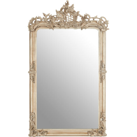 Premier Housewares Silver Frame Wall Mirror  For Bedroom / Hallway / Living Room Luxurious and Fancy Antiquated Look w76 x d13 x h125cm