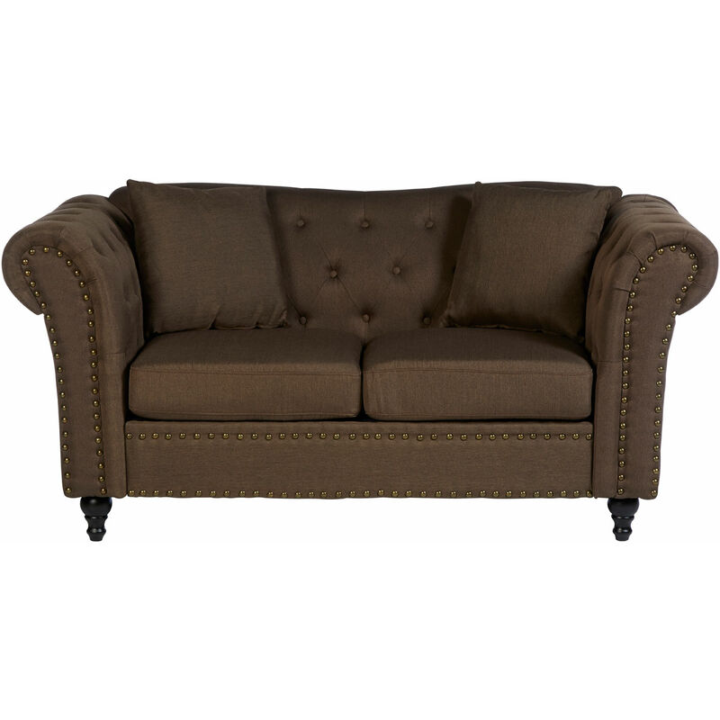 Premier Housewares Small Couch 2 Seater Sofas for Living Room Chesterfield Styled Two Seater Sofa Finishing Natural Fabric Sofa 2 Seater Stud Detail