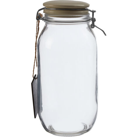 Premier Housewares Small Glass Storage Jar With Grey Ceramic Lid Transparent Jars For Kitchen Storage Coffee Tea Sugar Black Chalkboard On Front 14 x 14 x 25