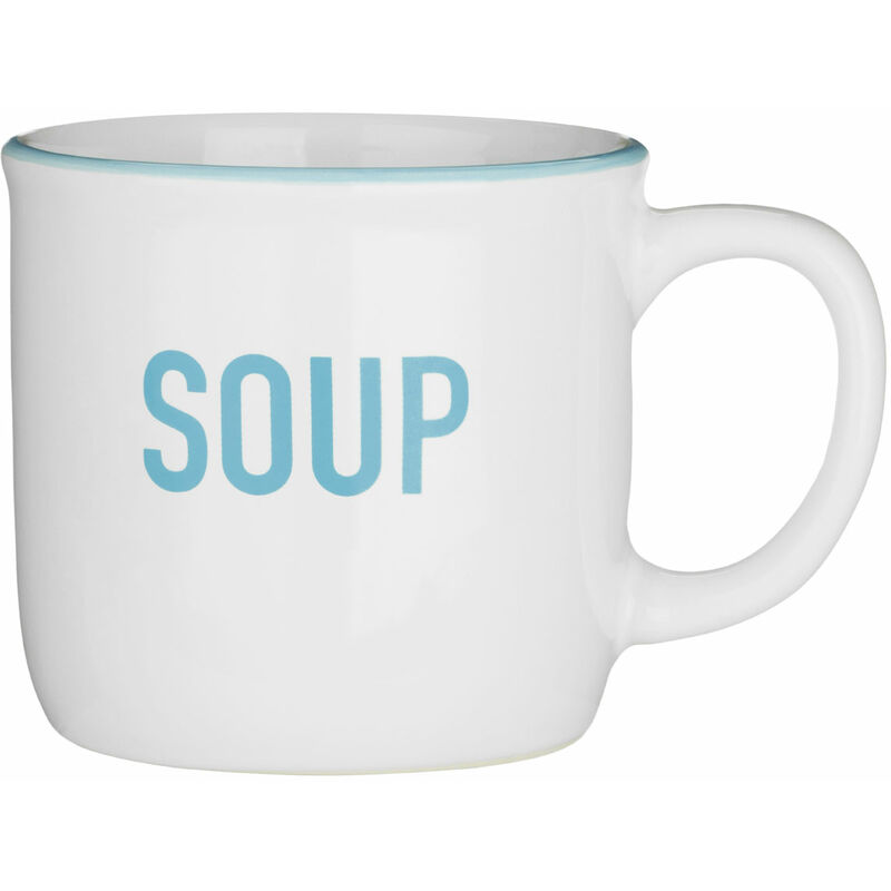 Premier Housewares Soup Mug / Containers White And Blue Soup Cup / Mugs With Handles For Hot Liquid Food / Dolomite Cups For Soup With Text 10 x 9 x