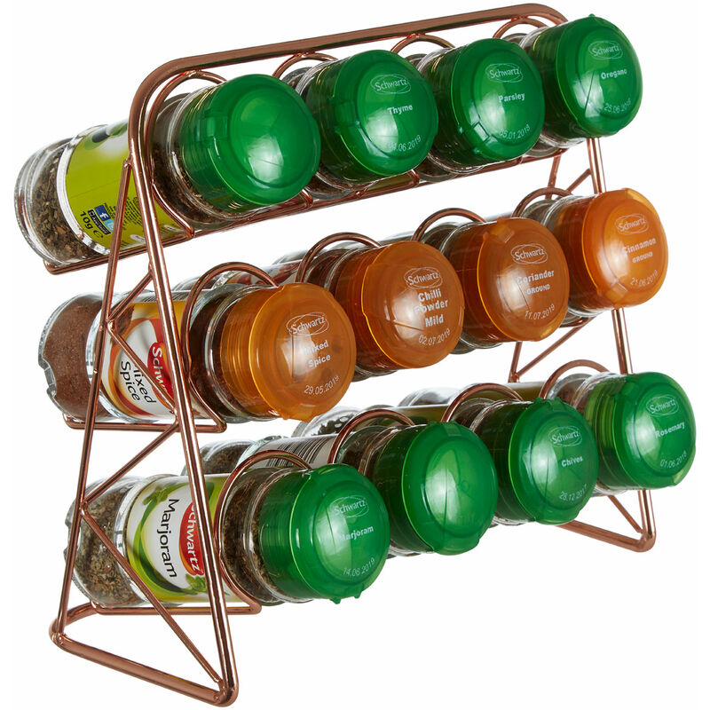 Premier Housewares - Spice Rack / Racks With Copper Finish Free Standing Spices Rack Organizer With Jars Three Tier Metal Wire Frame Design 11 x 20 x