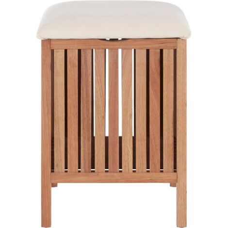 Premier Housewares Stool Natural Finish Stools For Bedroom / Living Room Metal Contemporary Design Wooden Table Stools Cushioned Seat 39 x 52 x 39