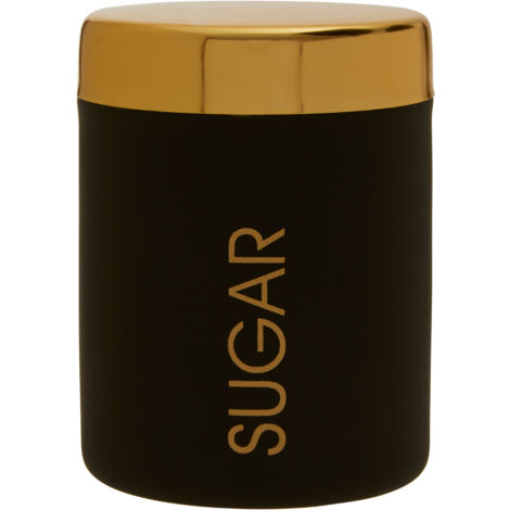 Premier Housewares Sugar Canister / Black Storage Canister Food Storage Jars Gold Metallic Lid Sugar Lettering Black and Gold Kitchen Storage Jar 10 x 13 x 10