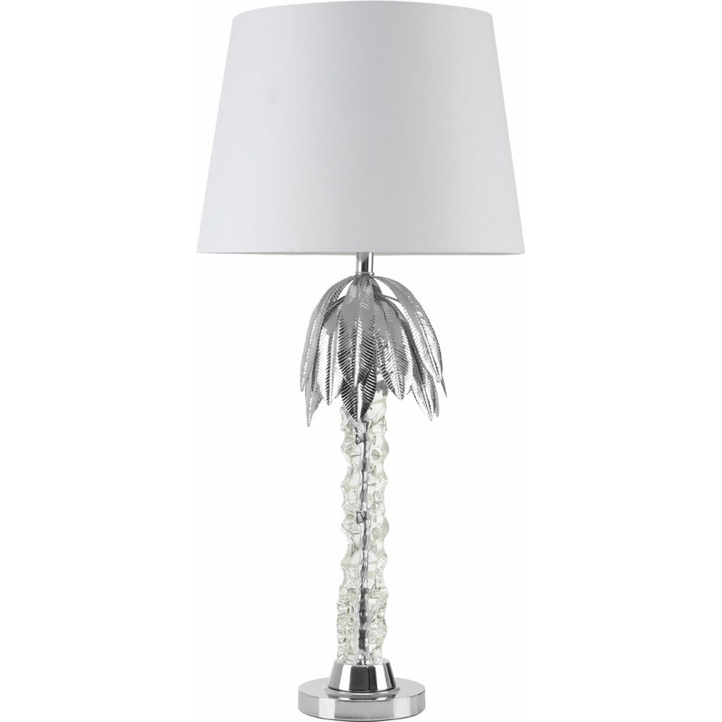 Premier Housewares - Table Lamp Crystal Stem Chrome Finish With White Shade Desk Lamp For Office / Study Chic and Contemporary w36 x d36 x h75 cm