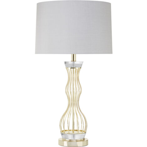 Premier Housewares Table Lamp Gold Finish Table Lamps With Grey Shade Desk Lamp For Office / Study Chic and Contemporary Adjustable Lighting 41 x 41 x 75