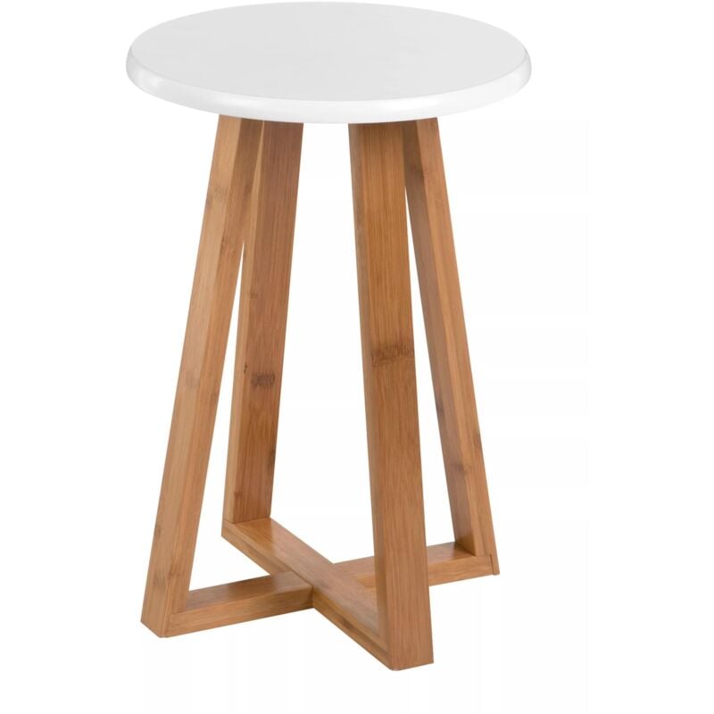 Premier Housewares - Interiors By Premier Contemporary White And Natural Bamboo Round Stool, Durable Round Stool For Kitchen, Versatile Kitchen Stool