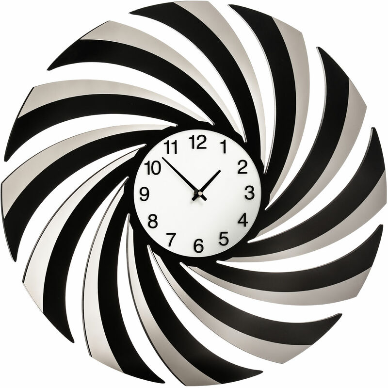 Premier Housewares - Wall Clock Black Mirrored Clocks For Living Room / Bedroom / Contemporary Curved Swirl Design MDF Clocks 5 x 60 x 60