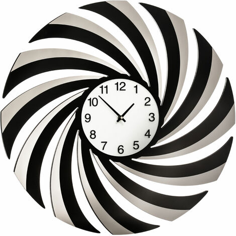main image of "Premier Housewares Wall Clock Black Mirrored Clocks For Living Room / Bedroom / Contemporary Curved Swirl Design MDF Clocks 5 x 60 x 60"