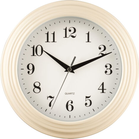 Premier Housewares Wall Clock Cream / Black Finish Frame Clocks For Living Room / Bedroom / Contemporary Style Round Shaped Design Metal Clocks For Hallways 5 x 26 x 26