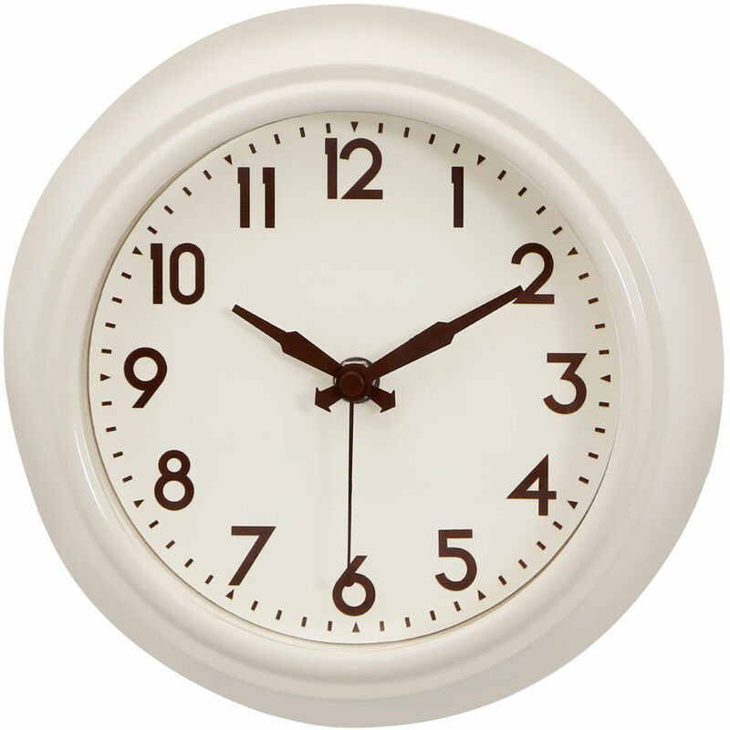 Premier Housewares - Wall Clock Cream Finish Frame With Brown Numbers Clocks For Living Room / Bedroom / Contemporary Style Round Shaped Design Metal