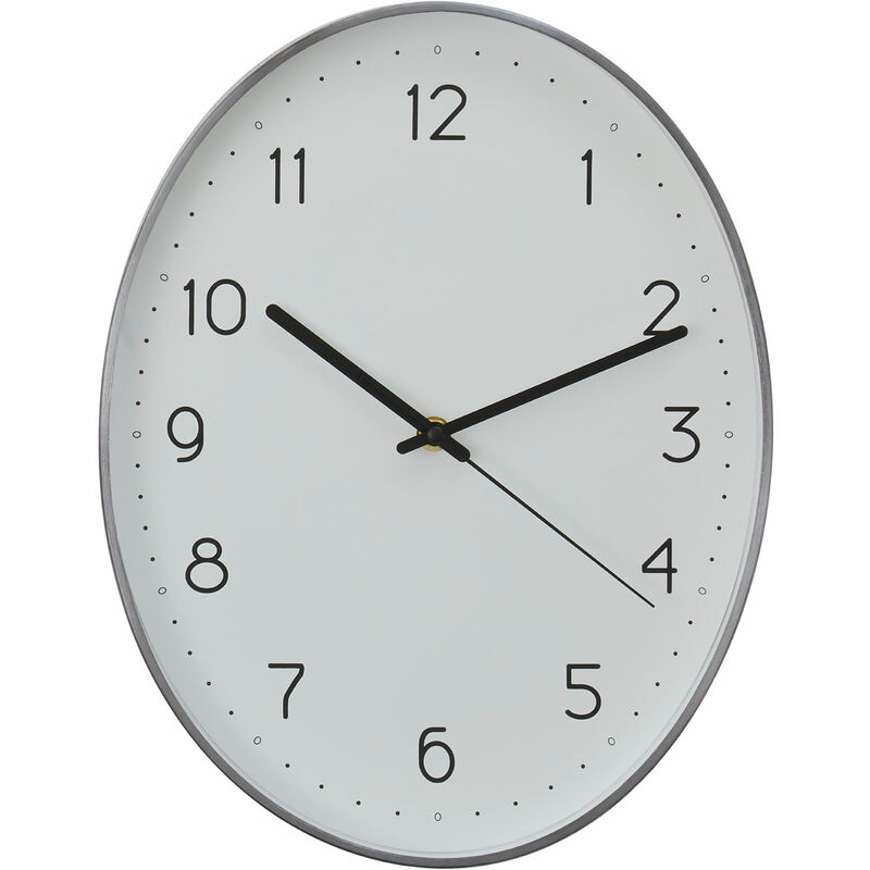 Premier Housewares - Wall Clock Dark Grey / Black Finish Frame Clocks For Living Room / Bedroom / Contemporary Style Oval Shaped Design Metal Clocks