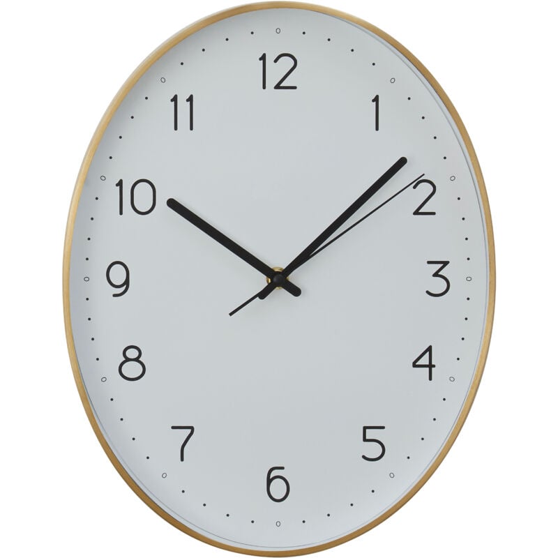 Premier Housewares - Wall Clock Gold / Black Finish Frame Clocks For Living Room / Bedroom / Contemporary Style Oval Shaped Design Metal Clocks For