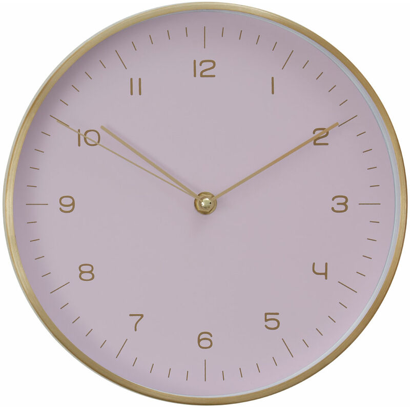 Premier Housewares - Wall Clock Gold / Pink Finish Frame Clocks For Living Room / Bedroom / Contemporary Style Round Shaped Design Metal Clocks For