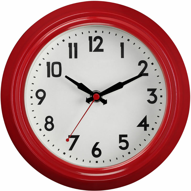 Premier Housewares - Wall Clock Red / Black Finish Frame Clocks For Living Room / Bedroom / Contemporary Style Round Shaped Design Metal Clocks For