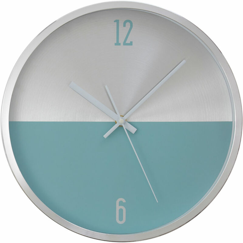 Premier Housewares - Wall Clock Silver / Blue Finish Frame Clocks For Living Room / Bedroom / Contemporary Style Round Shaped Design Metal Clocks 4 x