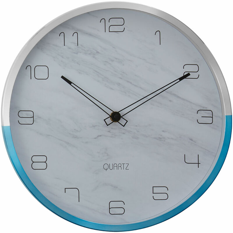 Premier Housewares - Wall Clock Silver / Blue Finish Silver Frame Clocks For Living Room / Bedroom / Contemporary Style Round Shaped Design Metal