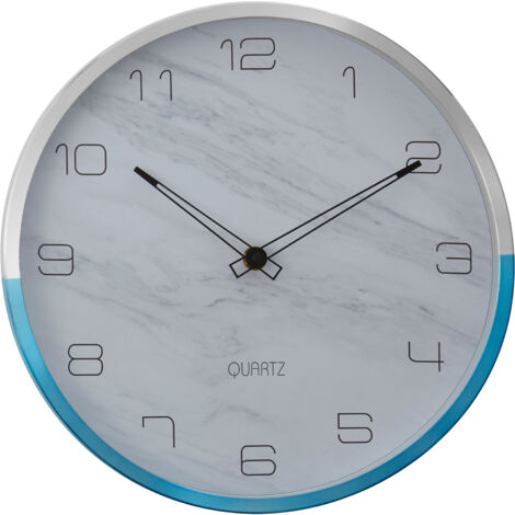 Premier Housewares Wall Clock Silver / Blue Finish Silver Frame Clocks For Living Room / Bedroom / Contemporary Style Round Shaped Design Metal Clocks 4 x 30 x 30