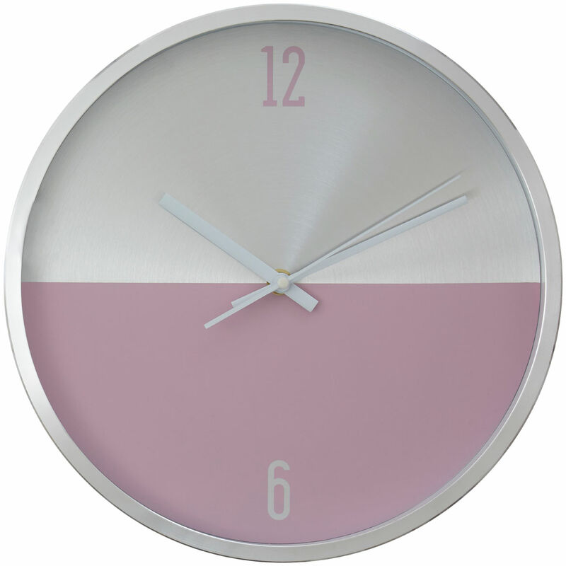 Premier Housewares - Wall Clock Silver / Pink Finish Frame Clocks For Living Room / Bedroom / Contemporary Style Round Shaped Design Metal Clocks 4 x