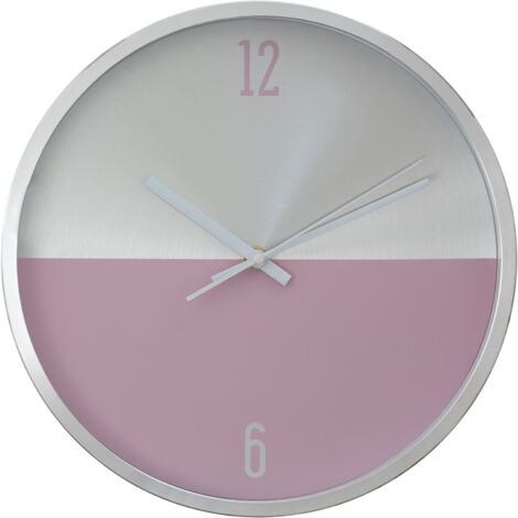 Premier Housewares Wall Clock Silver / Pink Finish Frame Clocks For Living Room / Bedroom / Contemporary Style Round Shaped Design Metal Clocks 4 x 30 x 30