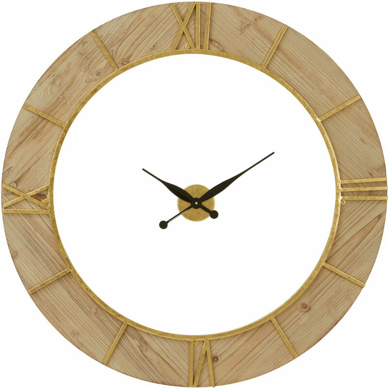 Premier Housewares - Wall Clock Wooden Clocks For Living Room Gold Roman Numbers Kitchen Clocks Wall Contemporary Clocks For Bedrooms 98 x 4 x 98