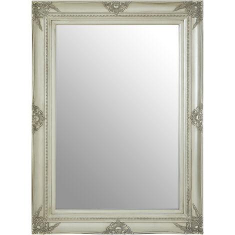 Premier Housewares Wall Mirror / Mirrors For Garden / Bathroom / Living Room Antique Effect Rectangular Frame / Silver Finish Wall Mounted Mirrors W83 X D5 X H113cm.