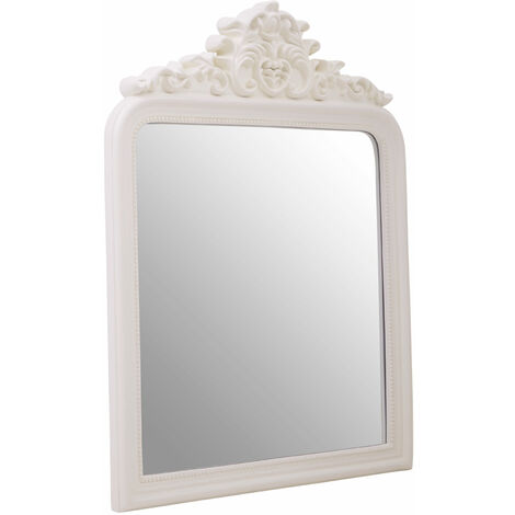 main image of "Premier Housewares Wall Mirror / Mirrors For Garden / Bathroom / Living Room With Carving Rectangular Frame / Cream Finish Wall Mounted Mirrors W80 X D6 X H110cm."