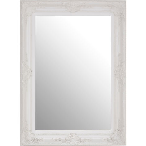 Premier Housewares Wall Mirror / Mirrors For Garden / Bathroom / Living Room With Carving Rectangular Frame / White Finish Wall Mounted Mirrors W83 X D8 X H113cm.