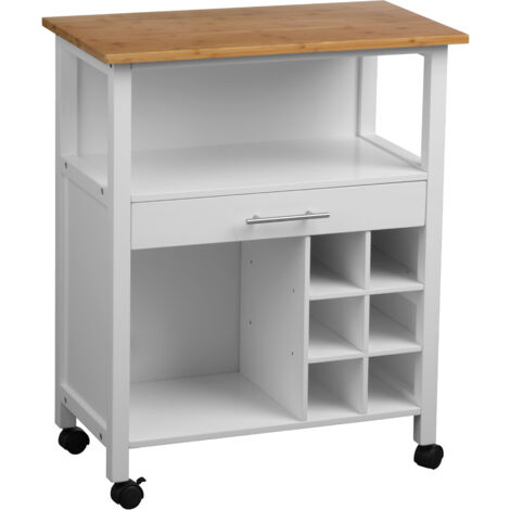 Premier Housewares White and Bamboo Top 1 Drawer Kitchen Trolley