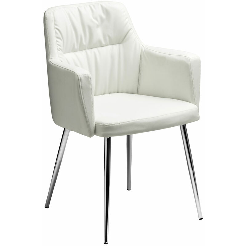 Premier Housewares White Leather Effect Chair with Chrome Legs