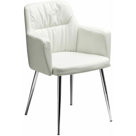 main image of "Premier Housewares White Leather Effect Chair with Chrome Legs"
