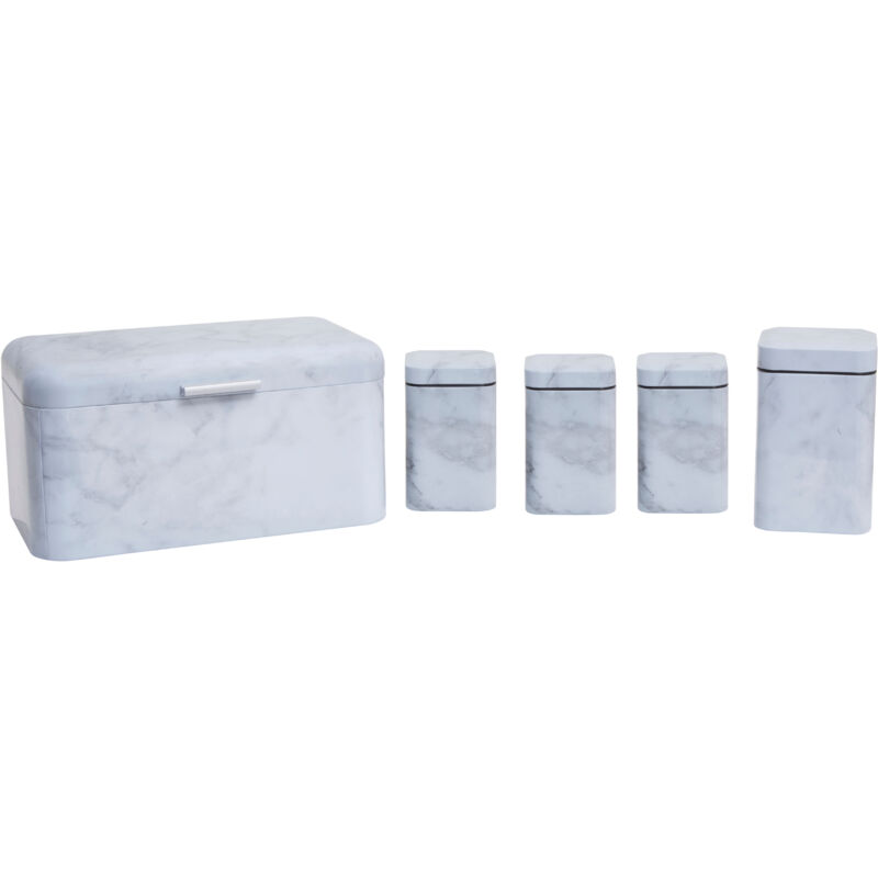 Premier Housewares - Interiors by Premier 5 Pc Marble Effect Kitchen Storage Set, Kitchen Storage Set, 5 Piece Kitchen Canister Set, Metal Canisters