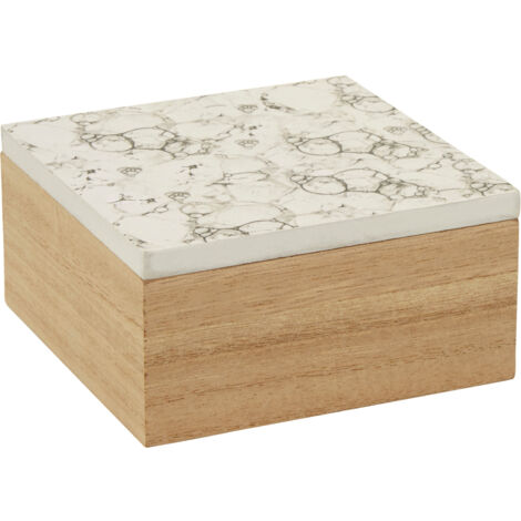 Premier Housewares White Marble Effect Trinket Box Wooden Jewellery Box Display Case Small Storage Case Accessory Storage 12 x 6 x 12
